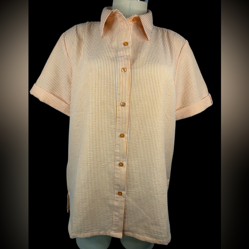 Boca Bay Orange Striped Seersucker Short Sleeve Button-Up Shirt Women’s Medium
